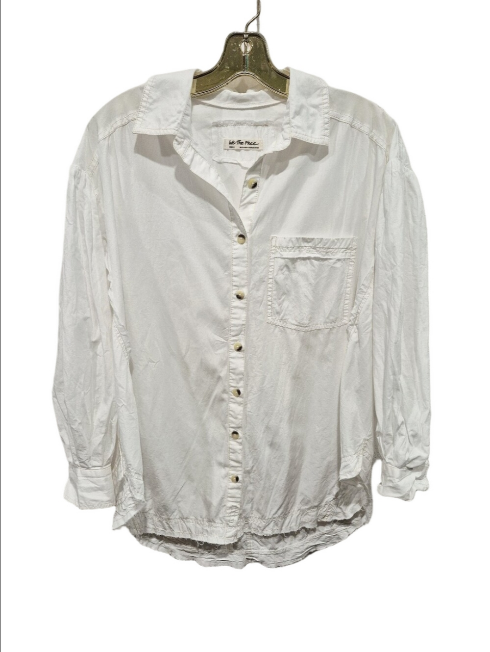 Free People We The Free Happy Hour Solid Poplin Top White Size Small Oversized